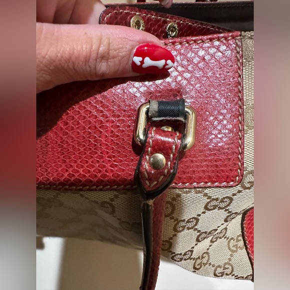 Gucci Canvas Beige/Red Python Trophy Tote - Picture 9 of 12